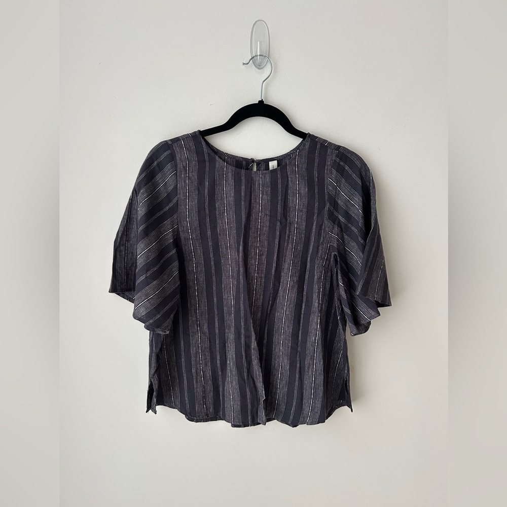 Gentle Fawn era linen flutter sleeve, navy striped top, small
